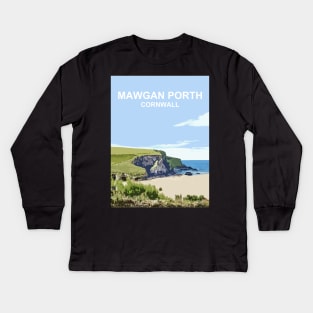 Mawgan Porth, Cornwall. Cornish gift. Kernow landscape Kids Long Sleeve T-Shirt